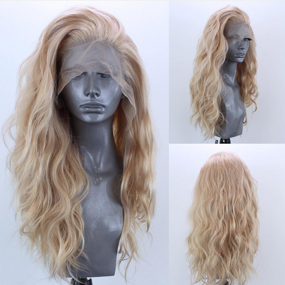 Linen-Colored synthetic fiber front lace wig with a Natural Hairline