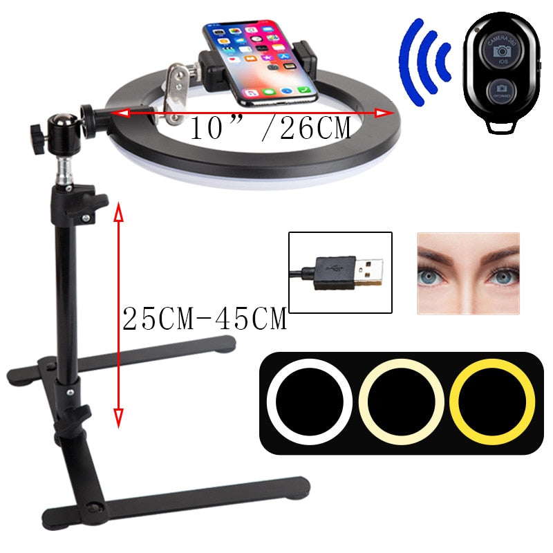 26CM LED with tripod stand and bluetooth, ideal for YouTube videos, live cooking, photography, and selfies