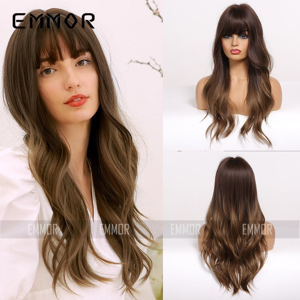 Long curly natural-looking synthetic full head wig