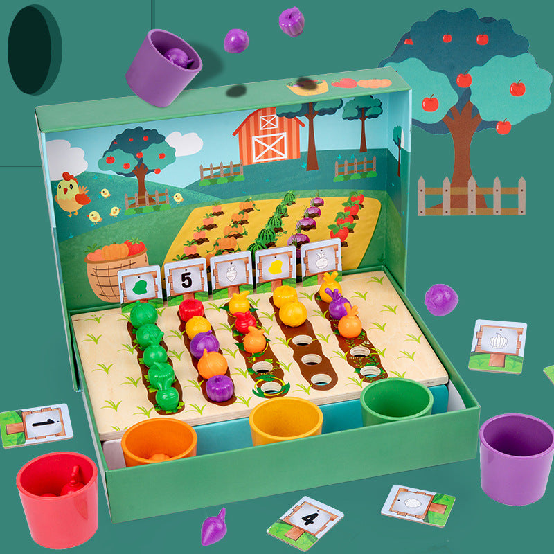 Simulation Farm Fruit And Vegetable Plantation Color Classification Cup Children's Early Education Puzzle Enlightenment Wooden Toys