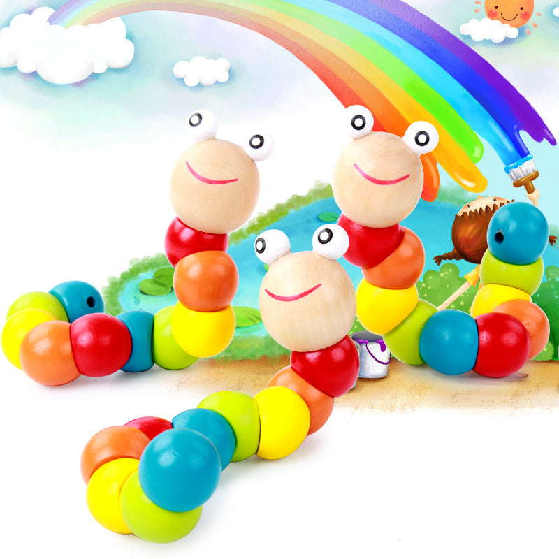 Colorful Simulation Caterpillar Twist Worm Baby Educational Early Education Wooden Toy Doll Worm Building Blocks