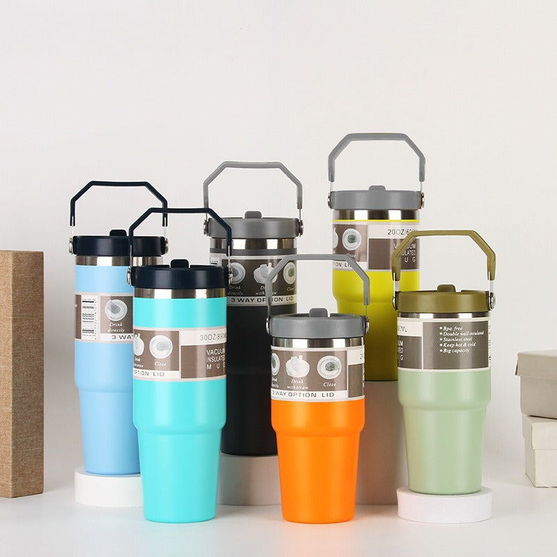 20oz30ozPortable Car Cup Stainless Steel Cup Travel Sports Water Bottle With Handle Cover Coffee Tumbler Cup