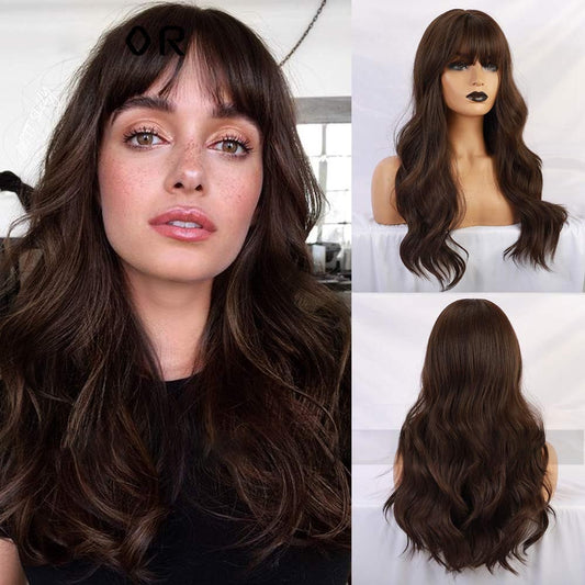 Long curly natural-looking synthetic full head wig