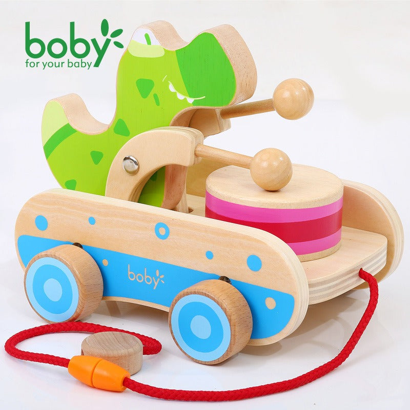 Baby Early Education: Drumming, Wooden Toy Car, Pull Rope, Hand Pulled Car, Baby Yearly Tractor, Puzzle and Step Learning