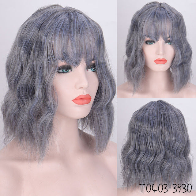 Fashionable synthetic short curly bob wig with a corn perm texture, featuring European and American style