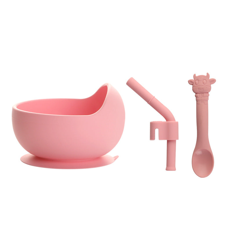 Children's Full Silicone Bowl Sucker Learning To Eat Training Meal Bowl Adsorption Baby Spoon Fork Meal Set Kindergarten Bowl Plate