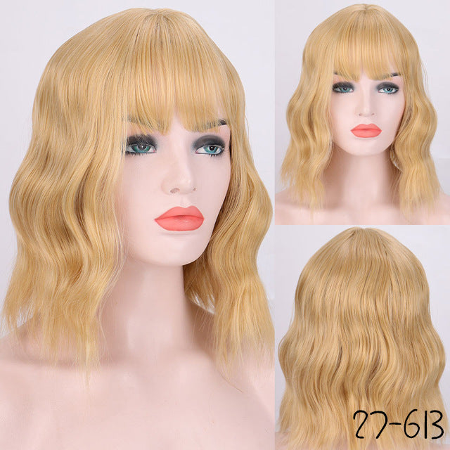 Fashionable synthetic short curly bob wig with a corn perm texture, featuring European and American style