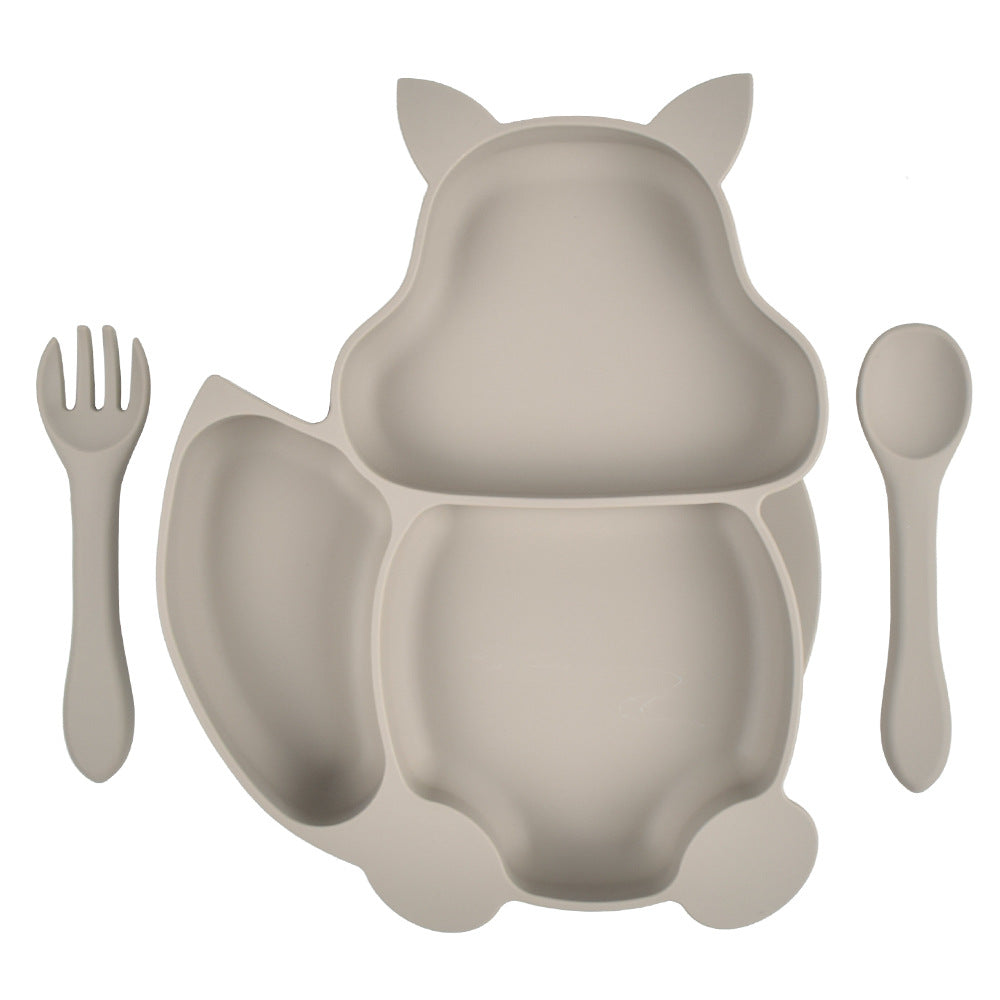 Squirrel Compartment Children's Tableware Silicone Complementary Food Bowl Baby Fork And Spoon Integrated Silicone Dinner Plate