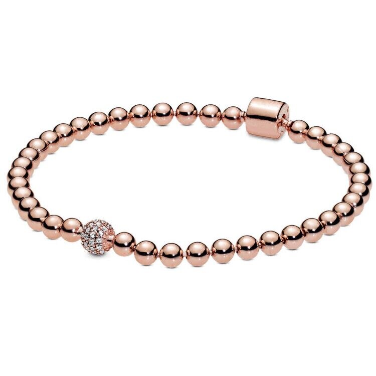 Original Rose Gold Beads & Pave Crystal Sliding Bracelet Bangle Fit 925 Sterling Silver Bracelet Bead Charm Diy Europe Jewelry