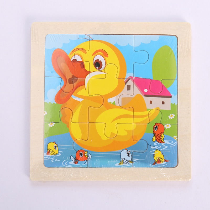 9 Pieces Of Wooden Children's Puzzle Toys Early Childhood Educational Cartoon Animal Transportation Cognitive Puzzle Board