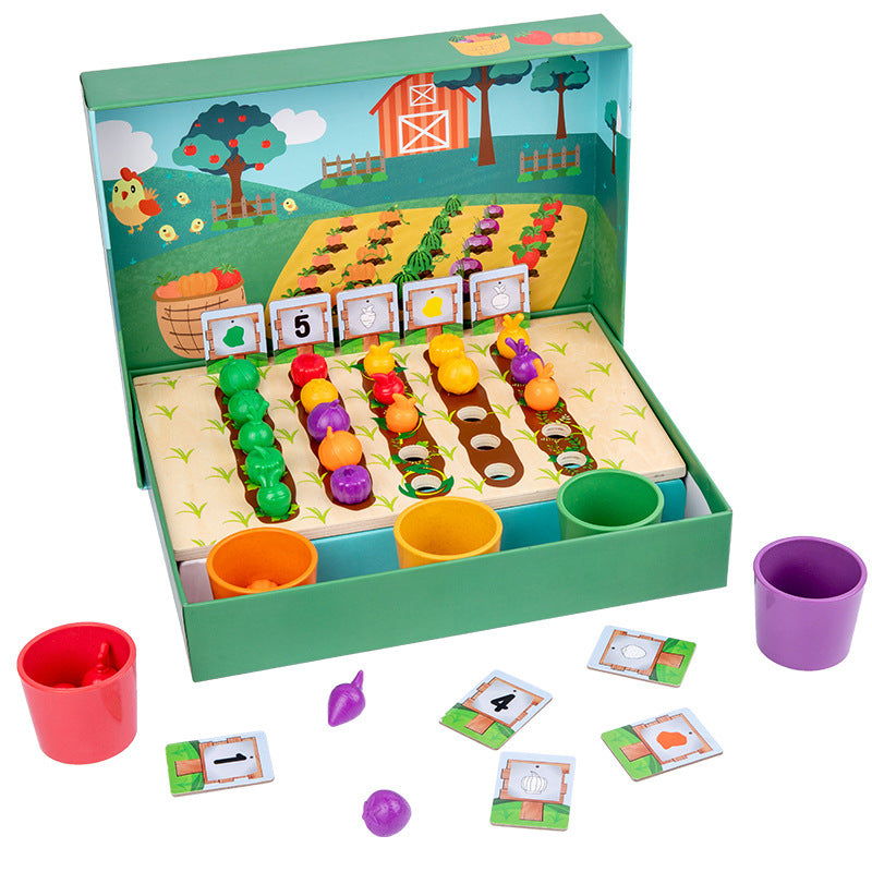 Simulation Farm Fruit And Vegetable Plantation Color Classification Cup Children's Early Education Puzzle Enlightenment Wooden Toys