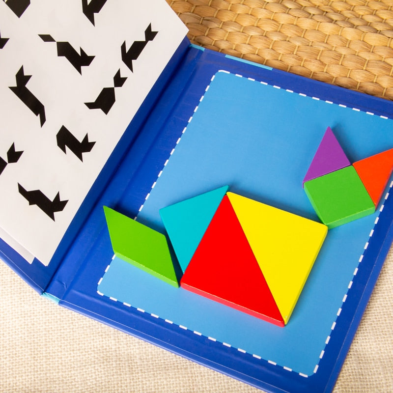 agnetic Tangram Puzzle Book Portable Preschool Baby Kids Toys Intelligence Jigsaw Puzzle Wooden Educational Toys