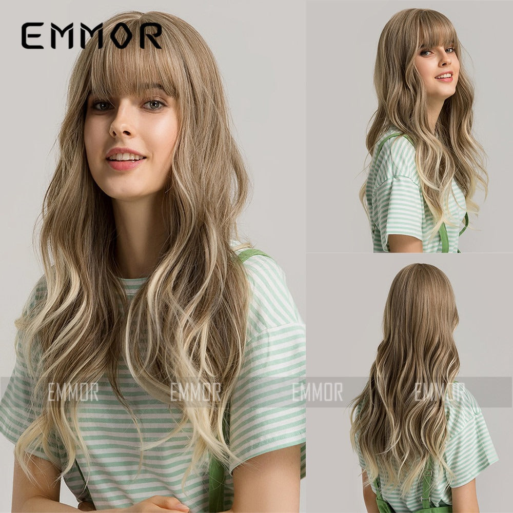 Long curly natural-looking synthetic full head wig