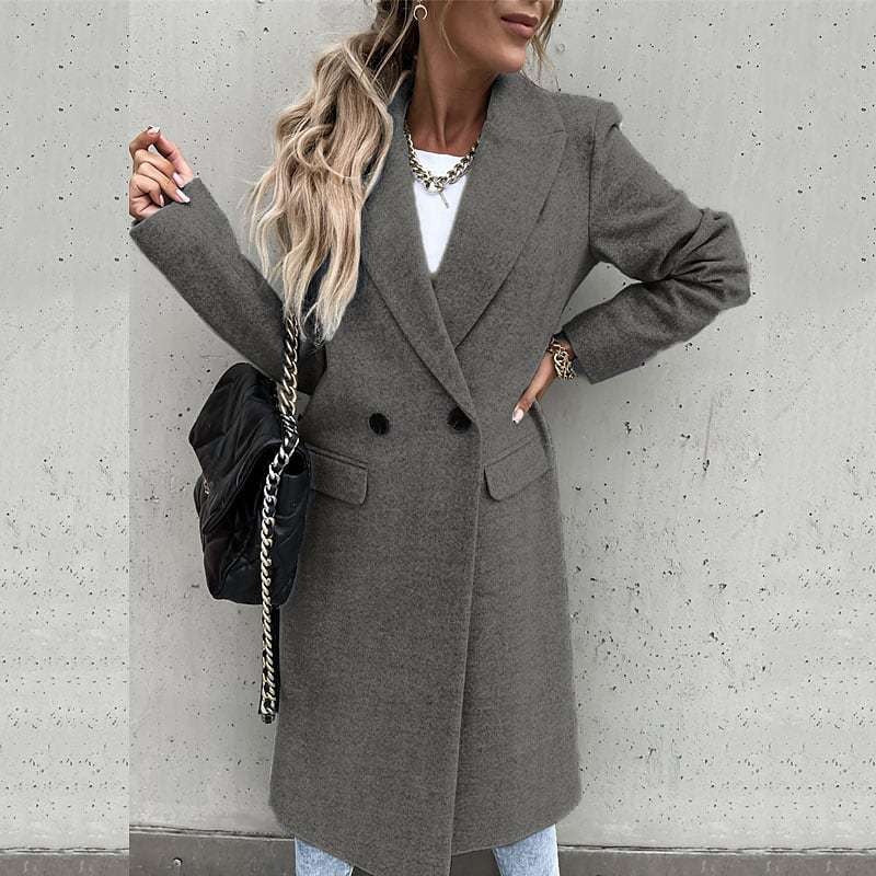 Autumn and winter long suit collar woolen coat for women