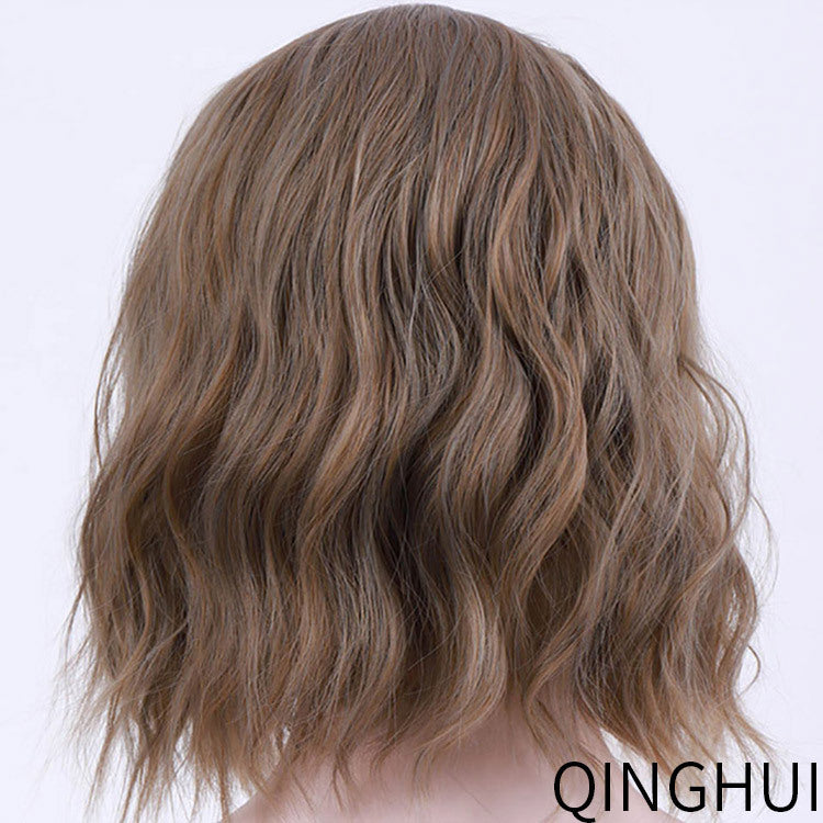 Fashionable synthetic short curly bob wig with a corn perm texture, featuring European and American style