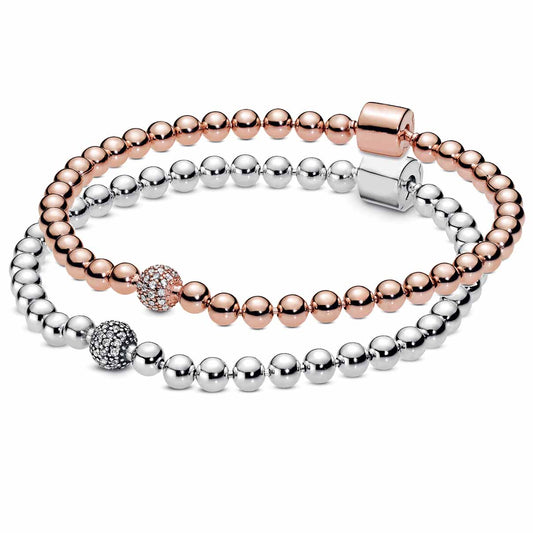 Original Rose Gold Beads & Pave Crystal Sliding Bracelet Bangle Fit 925 Sterling Silver Bracelet Bead Charm Diy Europe Jewelry