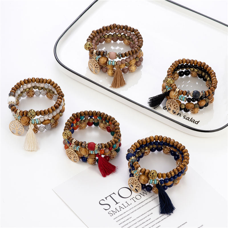 Boho Multilayer Wooden Beaded Bracelet Stretch Bracelet Jewelry