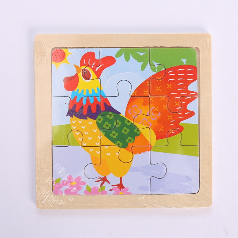 9 Pieces Of Wooden Children's Puzzle Toys Early Childhood Educational Cartoon Animal Transportation Cognitive Puzzle Board